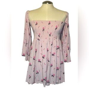 Free People Pink Floral 3/4 Bell Sleeve Off Shoulder Tunic Top Size L